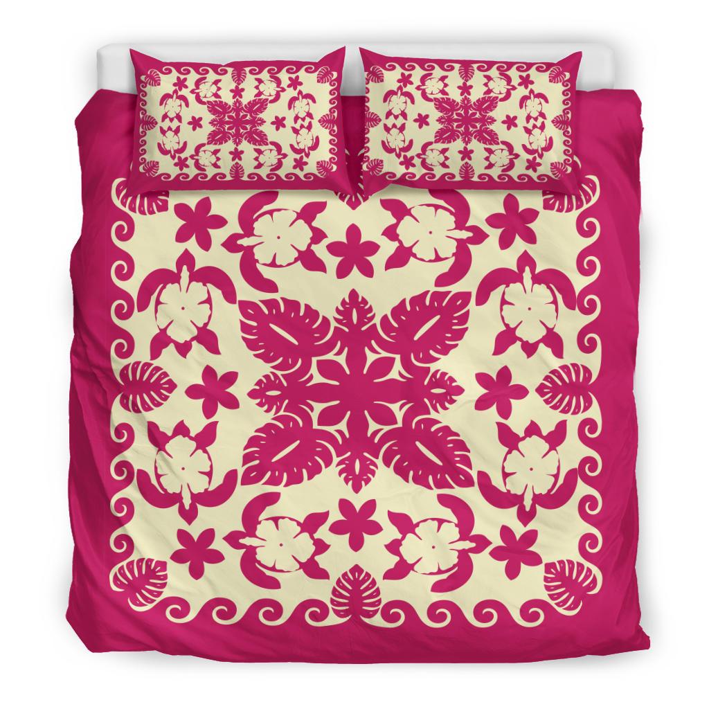 Turtle with Hibiscus Royal Pink Bedding Set - Vibe Hoodie Shop