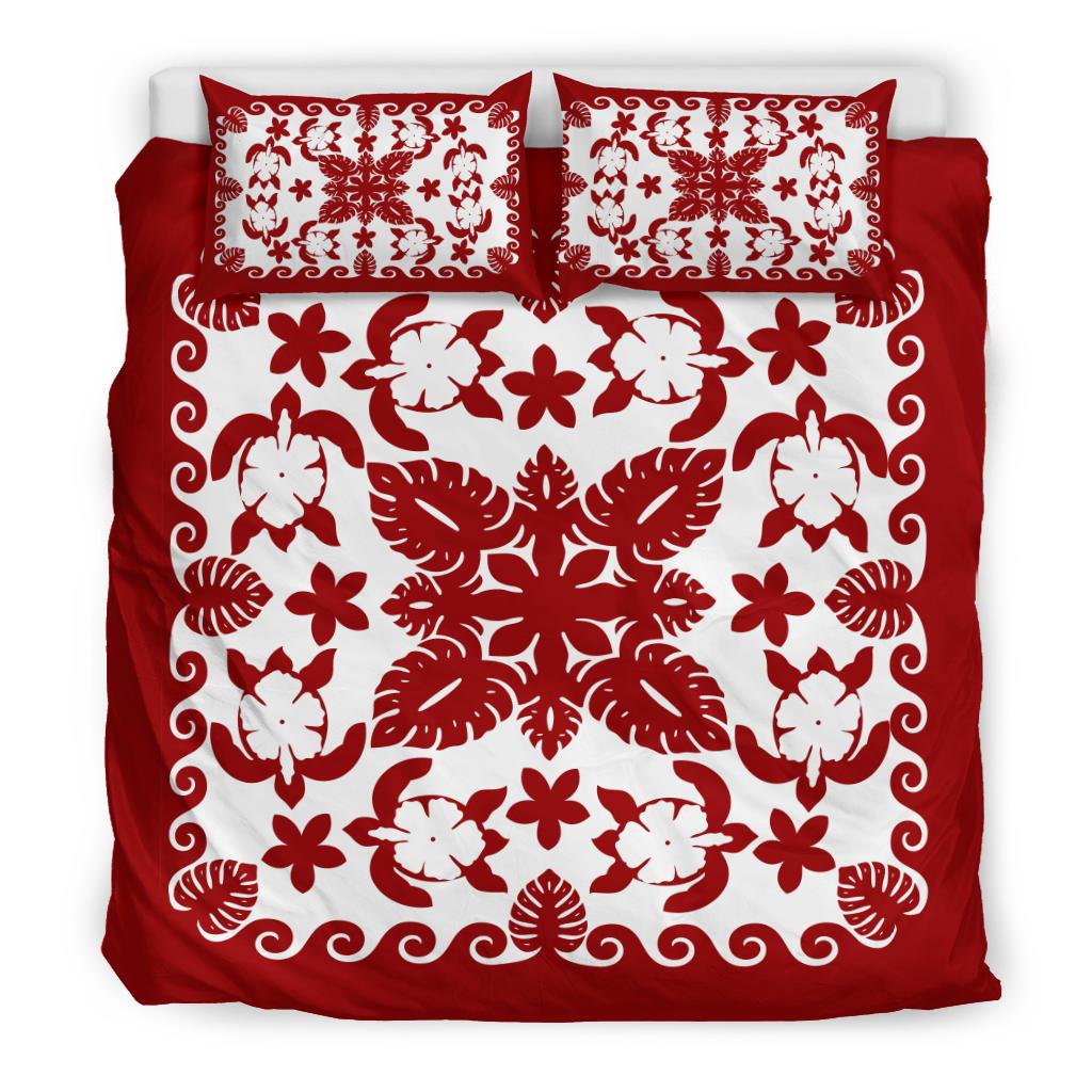 Turtle with Hibiscus Royal Red Bedding Set - Vibe Hoodie Shop