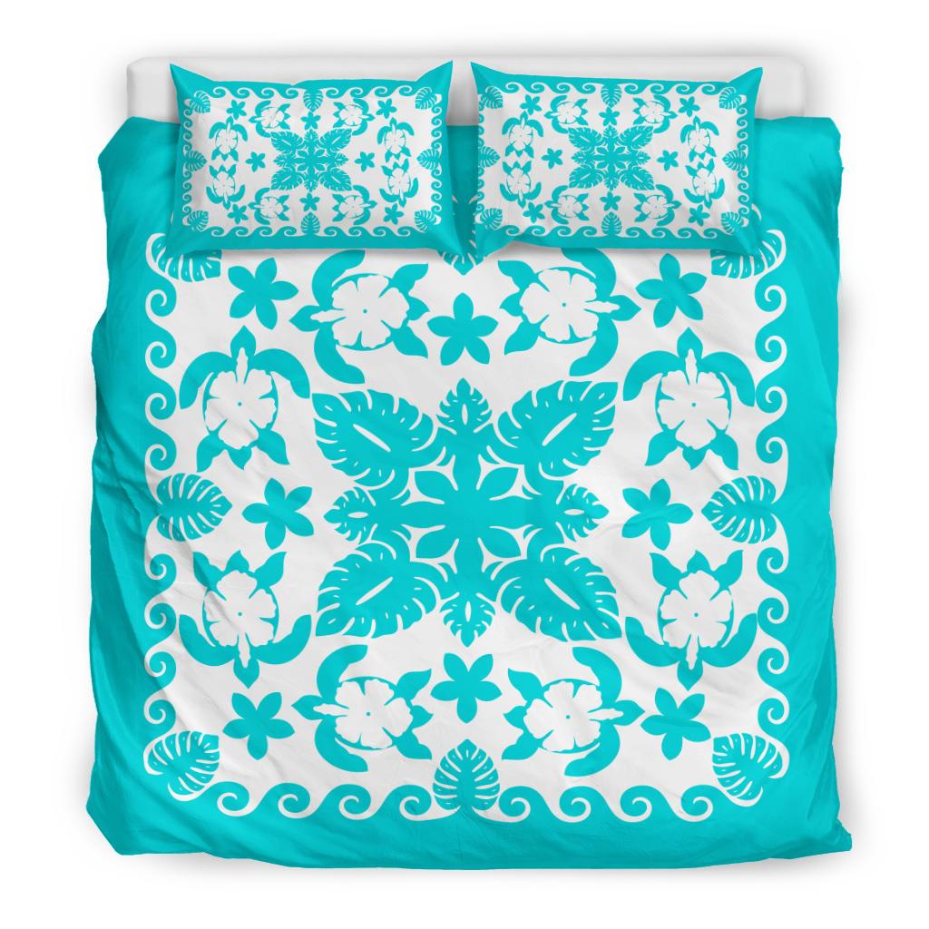 Turtle with Hibiscus Royal Turquoise Bedding Set - Vibe Hoodie Shop