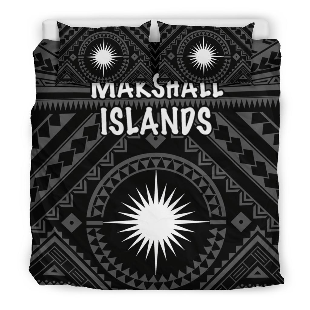 Marshall Bedding Set - Marshall Seal With Polynesian Tattoo Style (Black) - Vibe Hoodie Shop