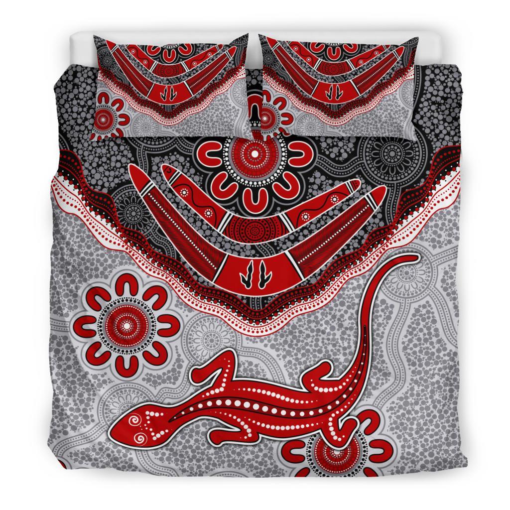 Aboriginal Bedding Set - Indigenous Boomerang and Lizard Art - Vibe Hoodie Shop