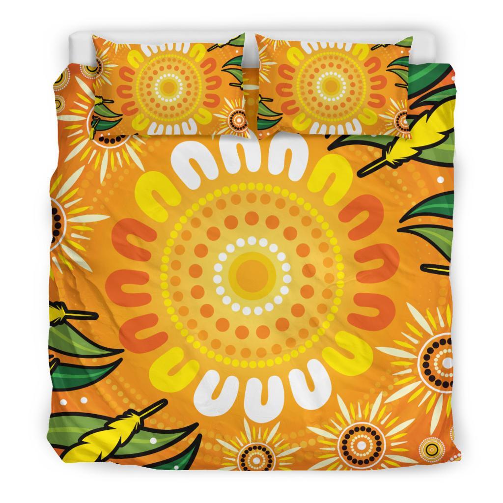Aboriginal Bedding Set, Indigenous Circle Leaf Patterns - Vibe Hoodie Shop
