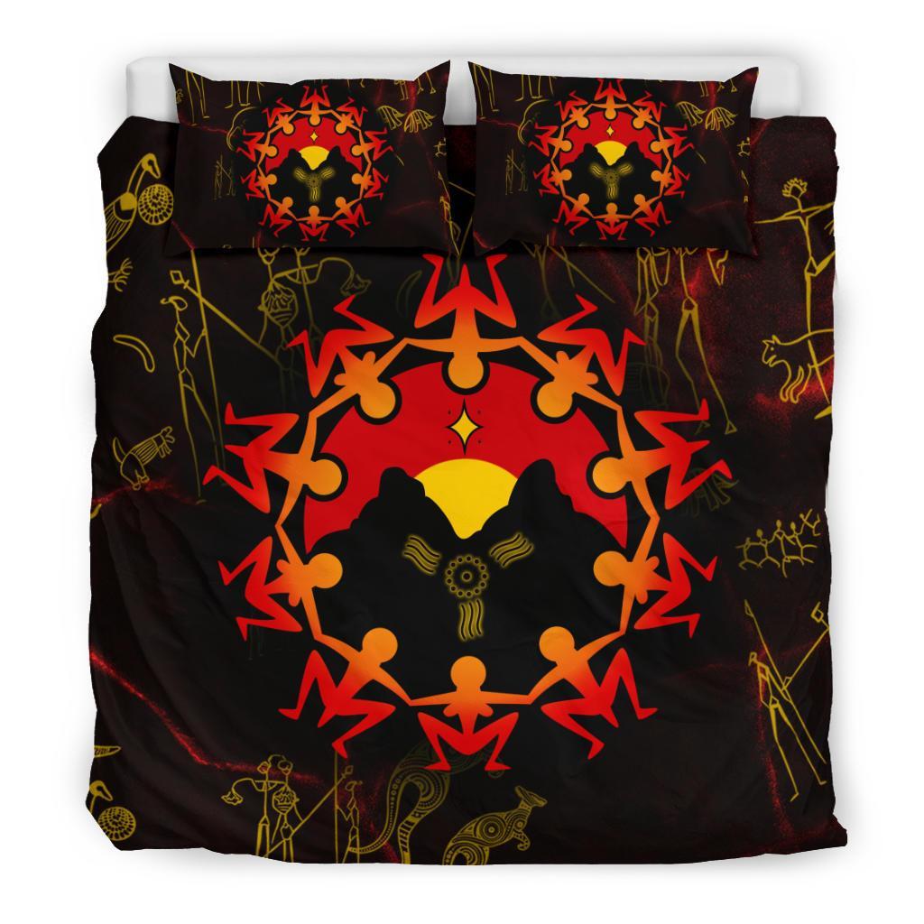 Aboriginal Bedding Set - Australia Map and Indigenous Flag - Vibe Hoodie Shop