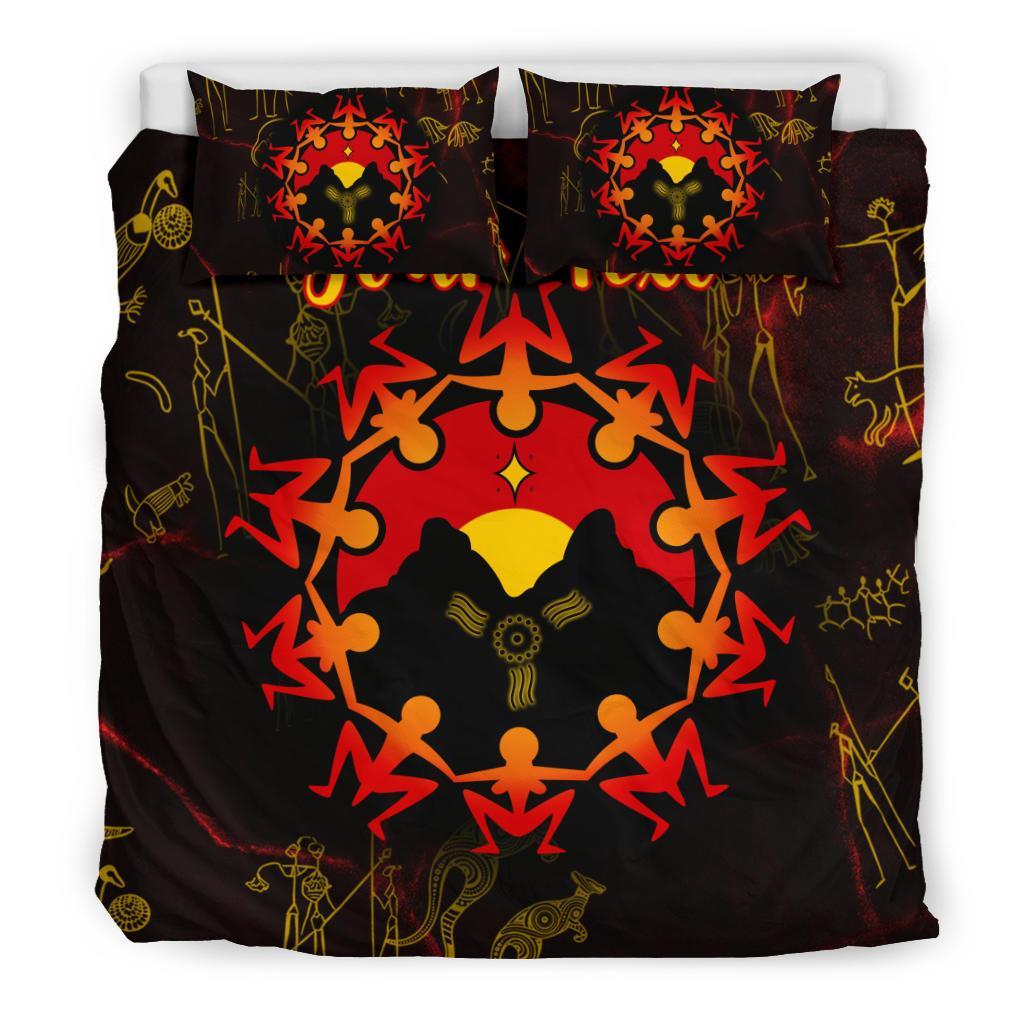 Custom Aboriginal Bedding Set - Australia Map and Indigenous Flag - Vibe Hoodie Shop