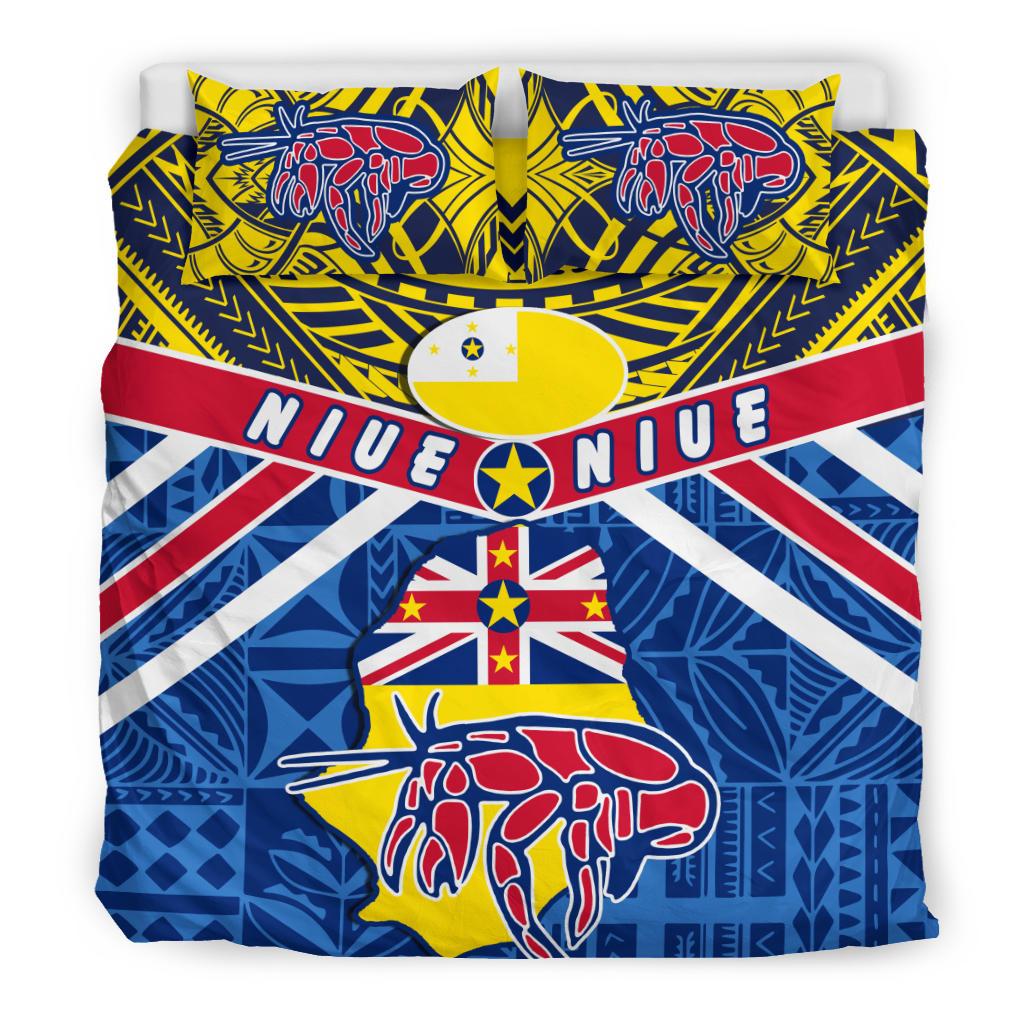 Niue Rugby Bedding Set Polynesian Crab Map - Vibe Hoodie Shop