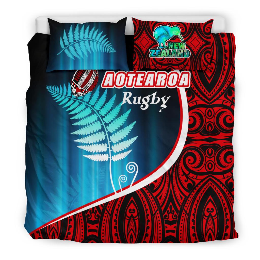 Aotearoa Rugby Black Maori Bedding Set Kiwi and Silver Fern New Zealand - Vibe Hoodie Shop
