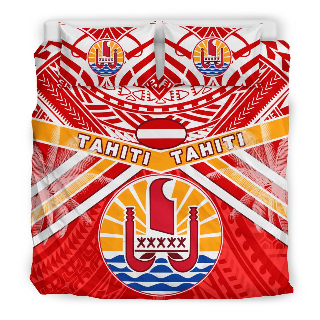 Tahiti Rugby Bedding Set Polynesian Coat Of Arms and Flag - Vibe Hoodie Shop