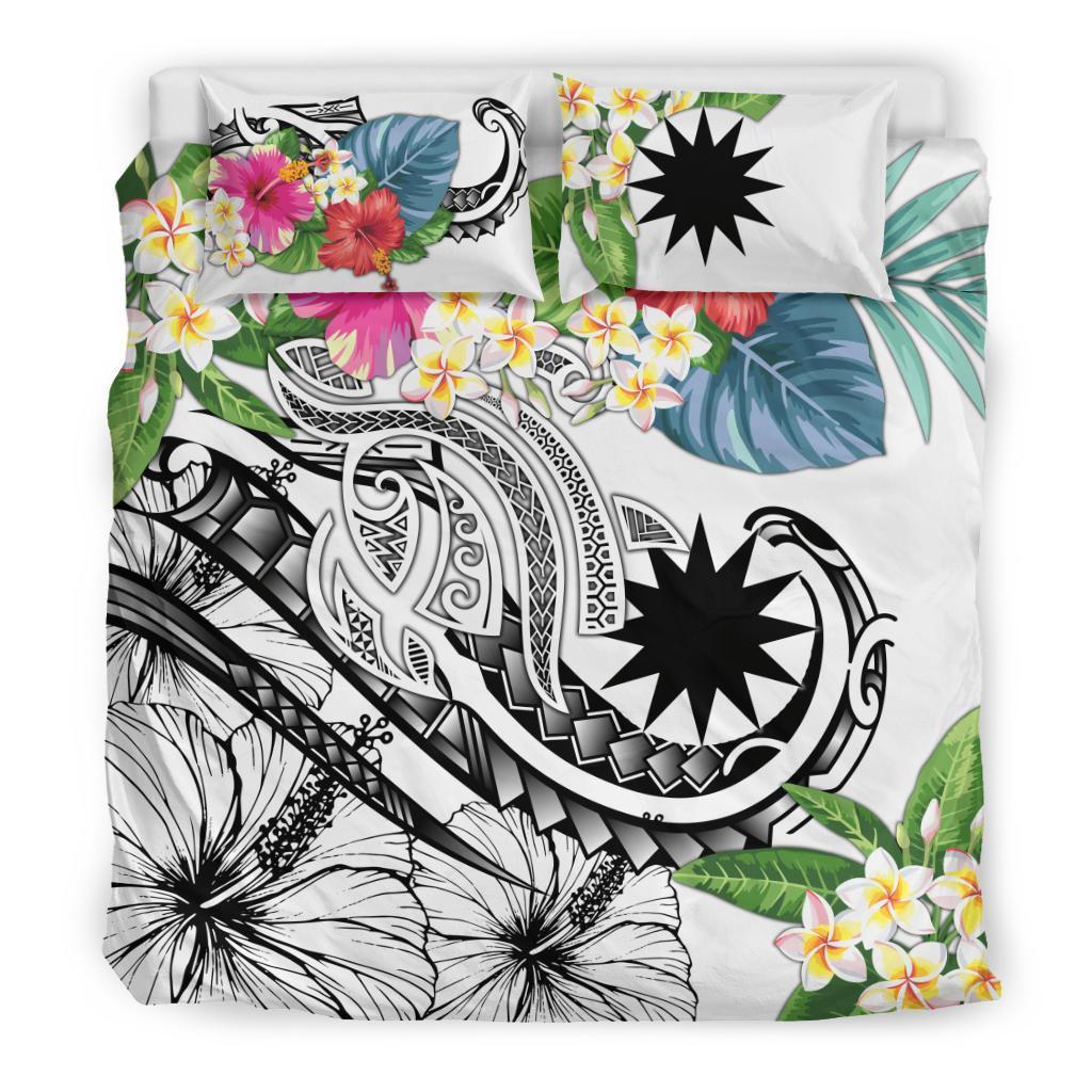 Nauru Polynesian Bedding Set - Summer Plumeria (White) - Vibe Hoodie Shop