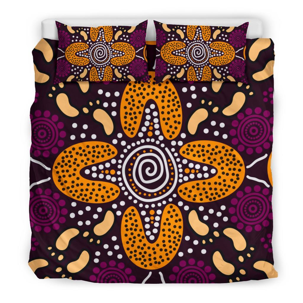 Aboriginal Bedding Set - Flowers Dot Panting Art - Vibe Hoodie Shop