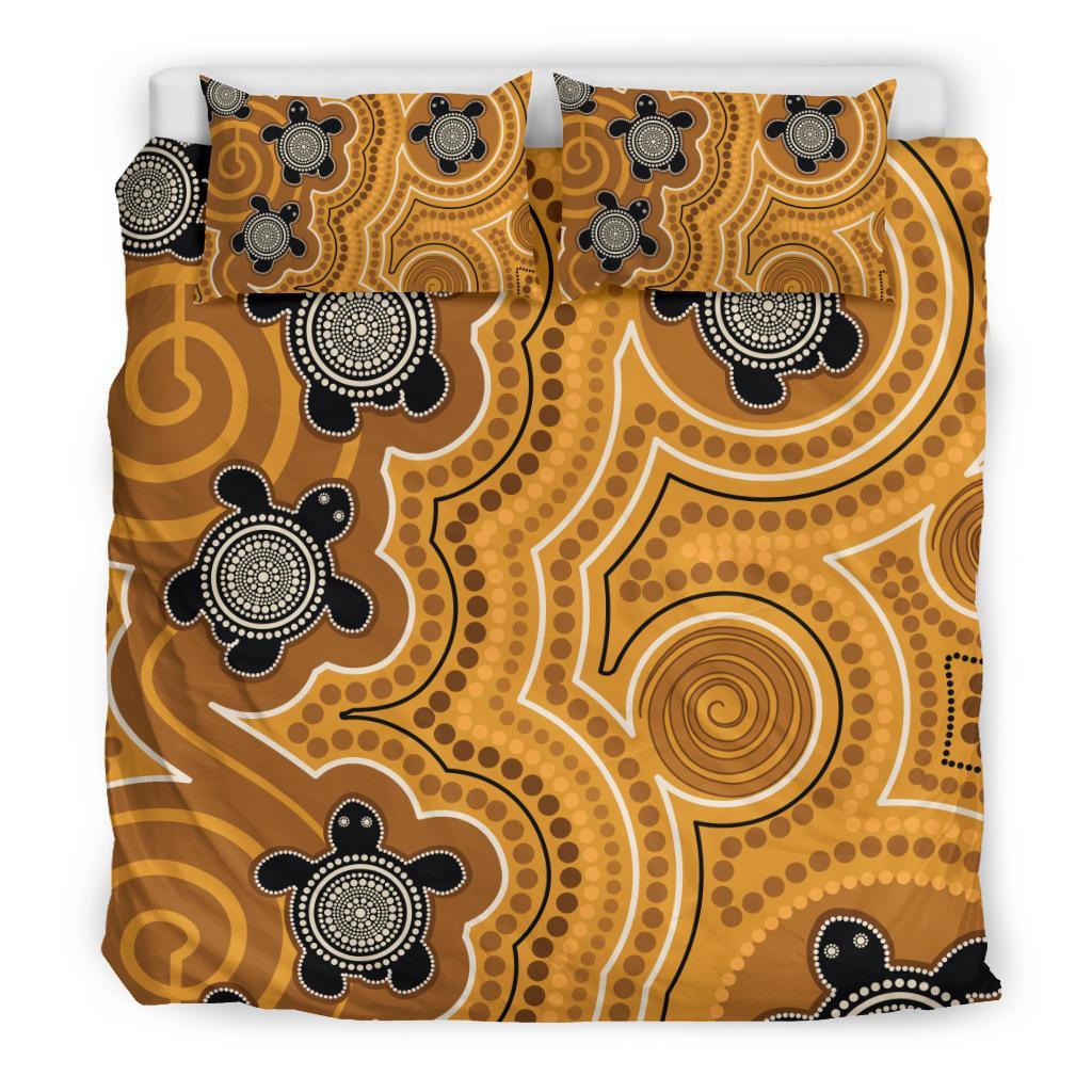 Aboriginal Bedding Set - Indigenous Turtle Gold Version - Vibe Hoodie Shop