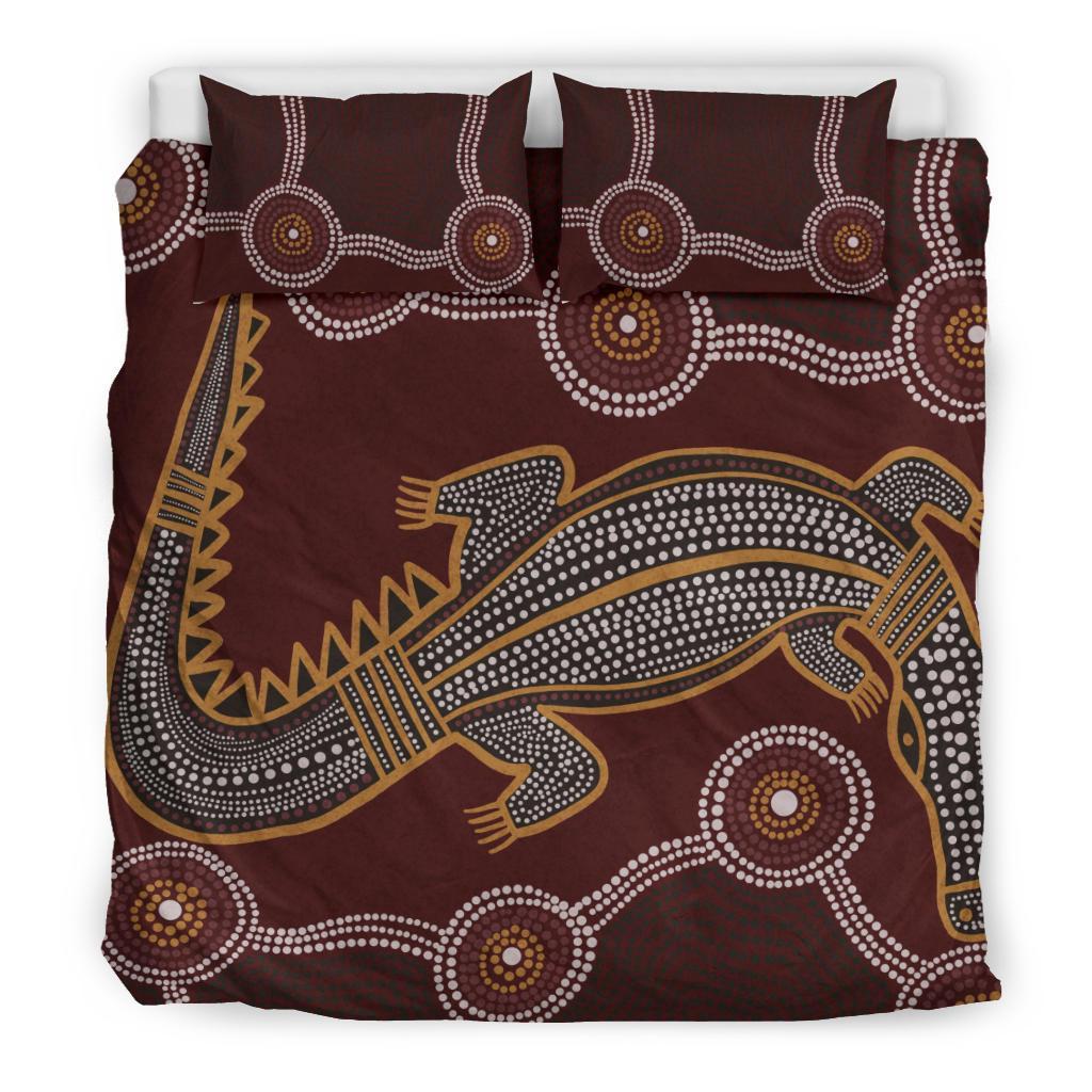 Aboriginal Bedding Set - Indigenous Crocodile Brown Color - Vibe Hoodie Shop