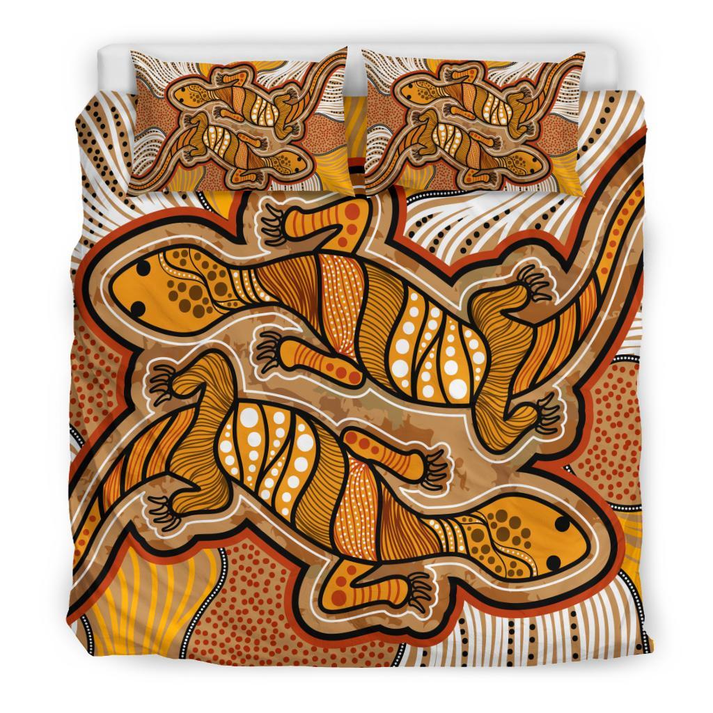 Aboriginal Bedding Set - Indigenous Two Lizard Vintage Stye - Vibe Hoodie Shop