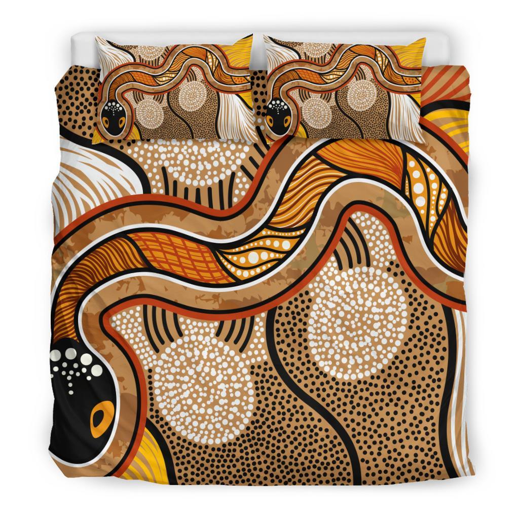 Aboriginal Bedding Set - Indigenous Snake Vintage Stye - Vibe Hoodie Shop