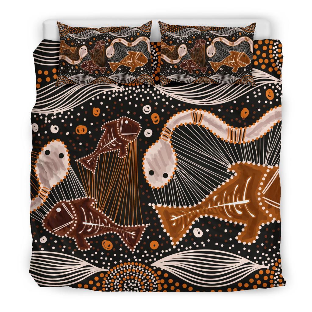 Aboriginal Bedding Set - Indigenous Fish and Snake - Vibe Hoodie Shop