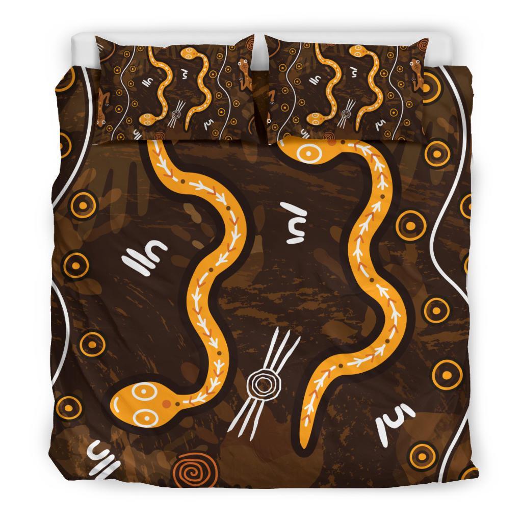 Aboriginal Bedding Set - Indigenous Snake Hand Brown Color - Vibe Hoodie Shop