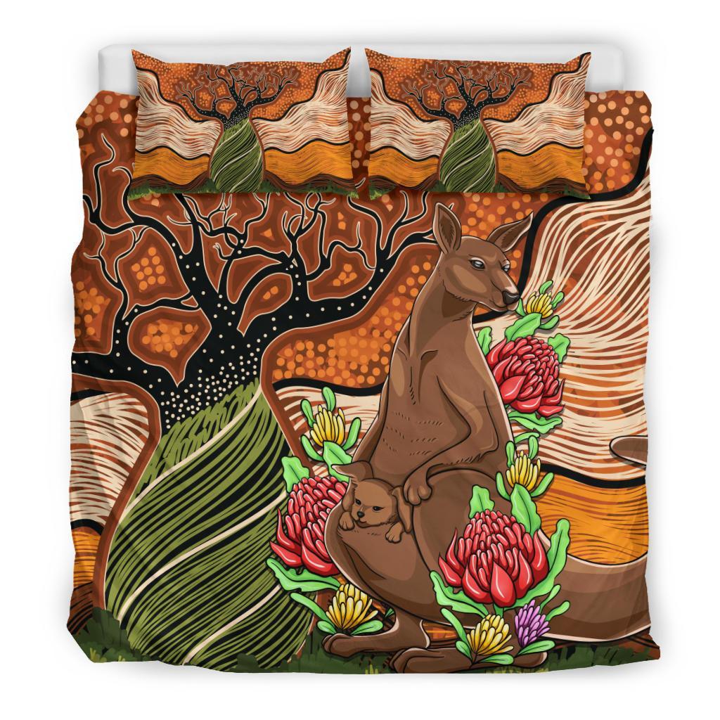 Aboriginal Bedding Set - Kangaroo With Indigenous Tree - Vibe Hoodie Shop