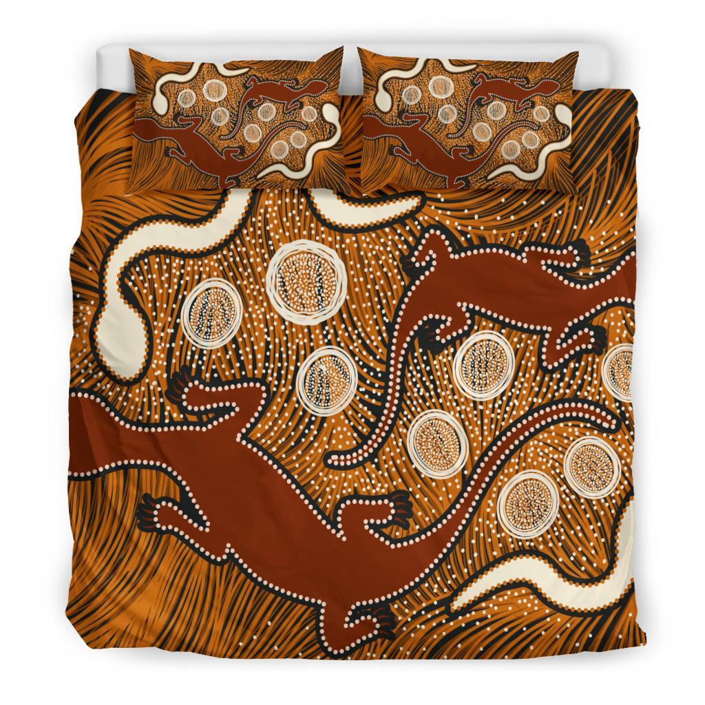 Aboriginal Bedding Set - Indigenous Brown Lizard and White Snake - Vibe Hoodie Shop