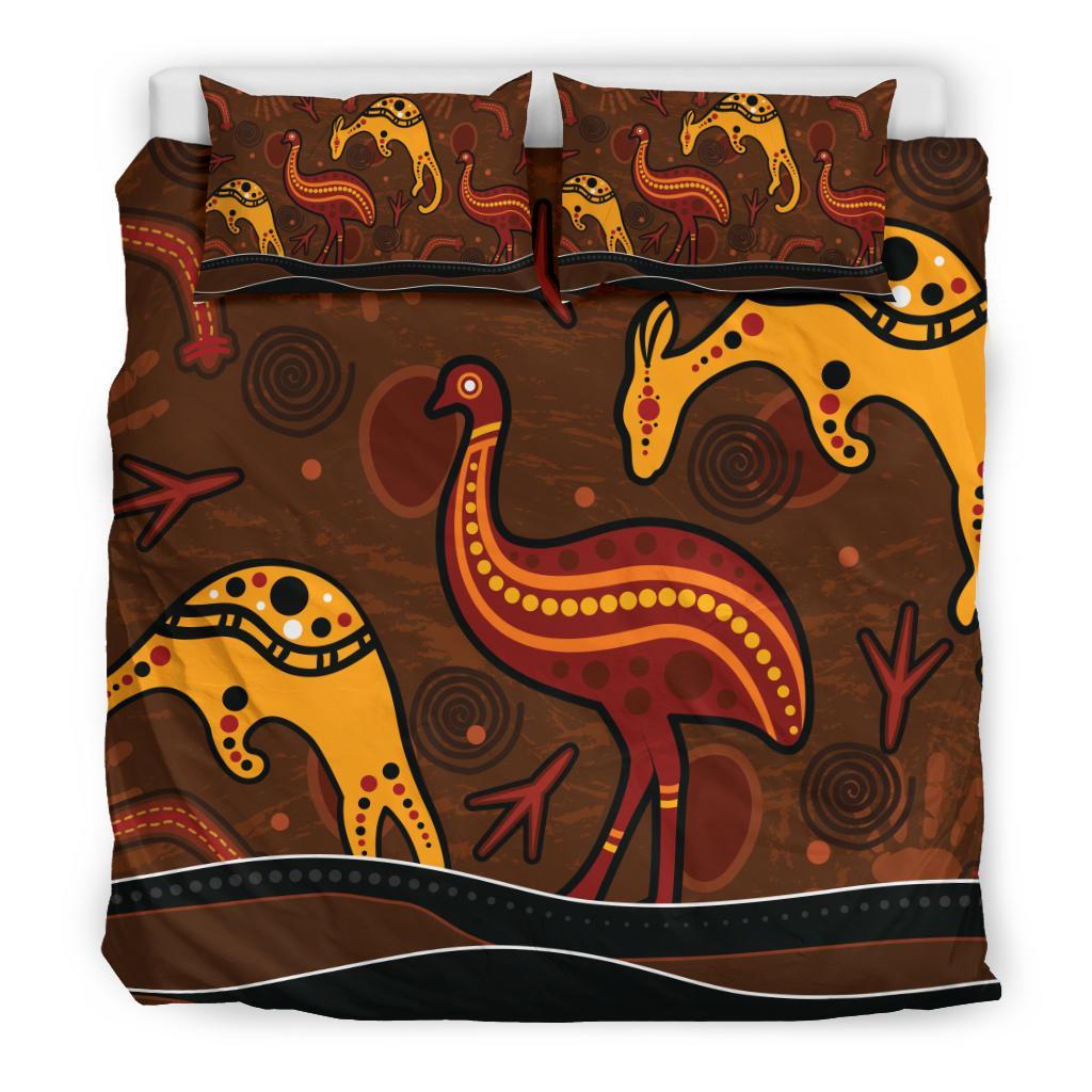 Aboriginal Bedding Set - Indigenous Kangaroo and Emu Brown Color - Vibe Hoodie Shop