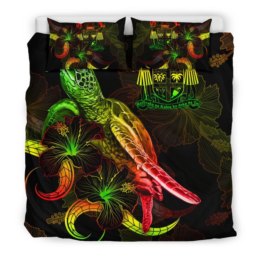 Fiji Polynesian Bedding Set - Turtle With Blooming Hibiscus Reggae - Vibe Hoodie Shop