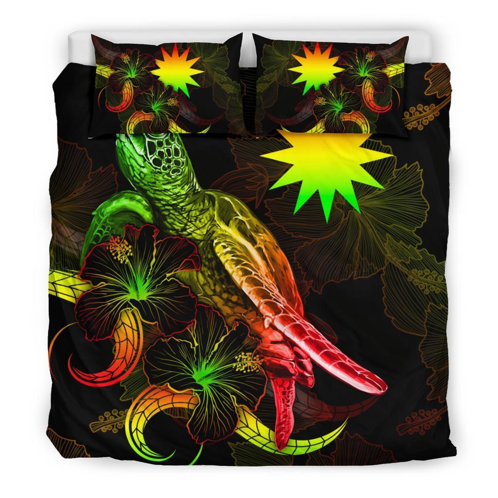 Nauru Polynesian Bedding Set - Turtle With Blooming Hibiscus Reggae - Vibe Hoodie Shop