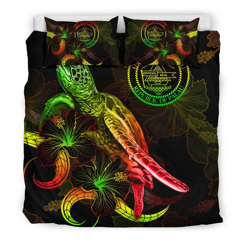 Palau Polynesian Bedding Set - Turtle With Blooming Hibiscus Reggae - Vibe Hoodie Shop