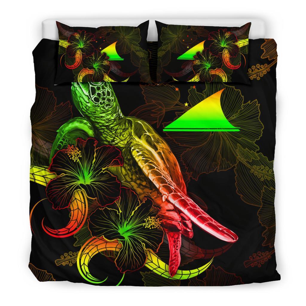 Tokelau Polynesian Bedding Set - Turtle With Blooming Hibiscus Reggae - Vibe Hoodie Shop