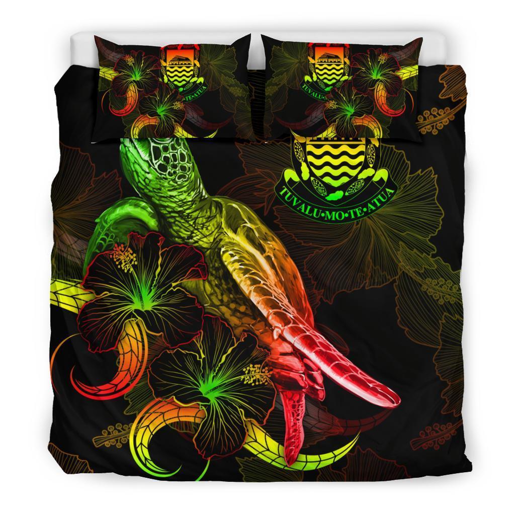 Tuvalu Polynesian Bedding Set - Turtle With Blooming Hibiscus Reggae - Vibe Hoodie Shop