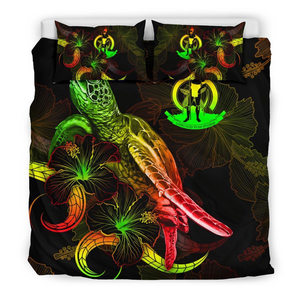 Vanuatu Polynesian Bedding Set - Turtle With Blooming Hibiscus Reggae - Vibe Hoodie Shop