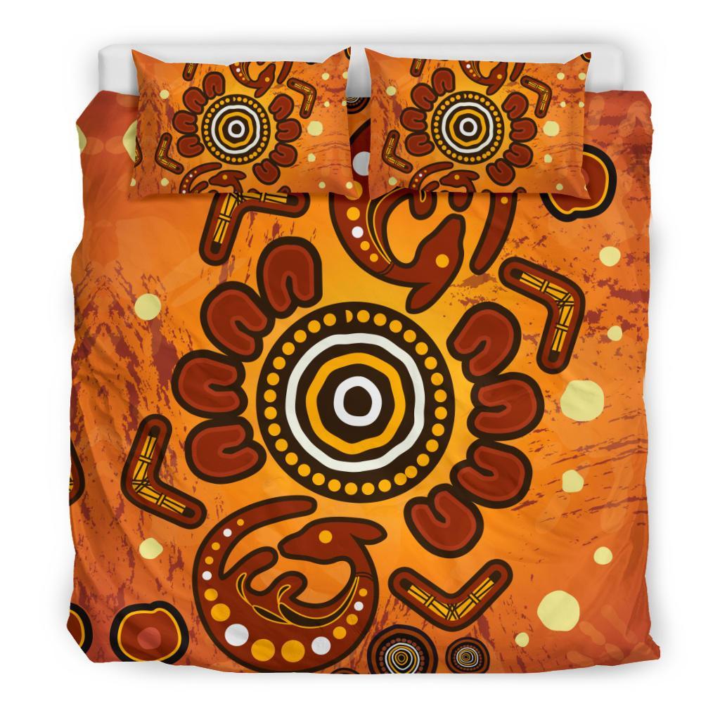 Aboriginal Bedding Set - Baby Kangaroo And Dot Painting Patterns - Vibe Hoodie Shop