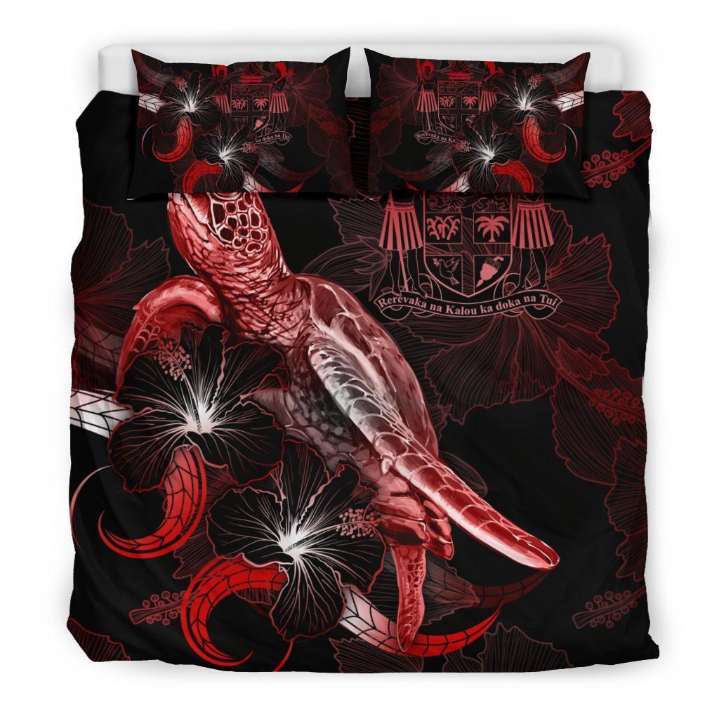 FiJi Polynesian Bedding Set - Turtle With Blooming Hibiscus Red - Vibe Hoodie Shop