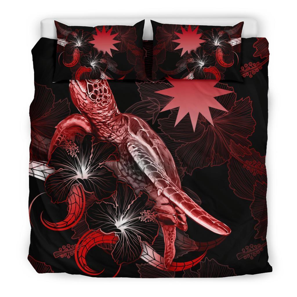 Nauru Polynesian Bedding Set - Turtle With Blooming Hibiscus Red - Vibe Hoodie Shop