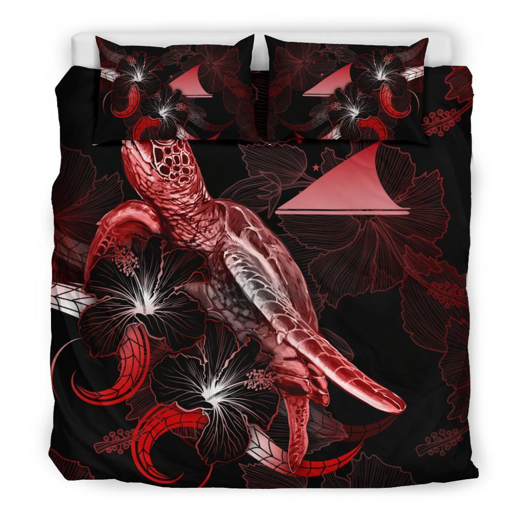 Tokelau Polynesian Bedding Set - Turtle With Blooming Hibiscus Red - Vibe Hoodie Shop
