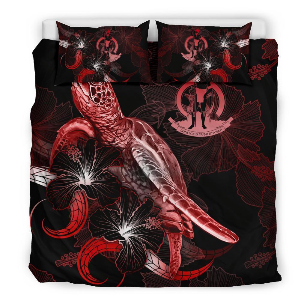 Vanuatu Polynesian Bedding Set - Turtle With Blooming Hibiscus Red - Vibe Hoodie Shop