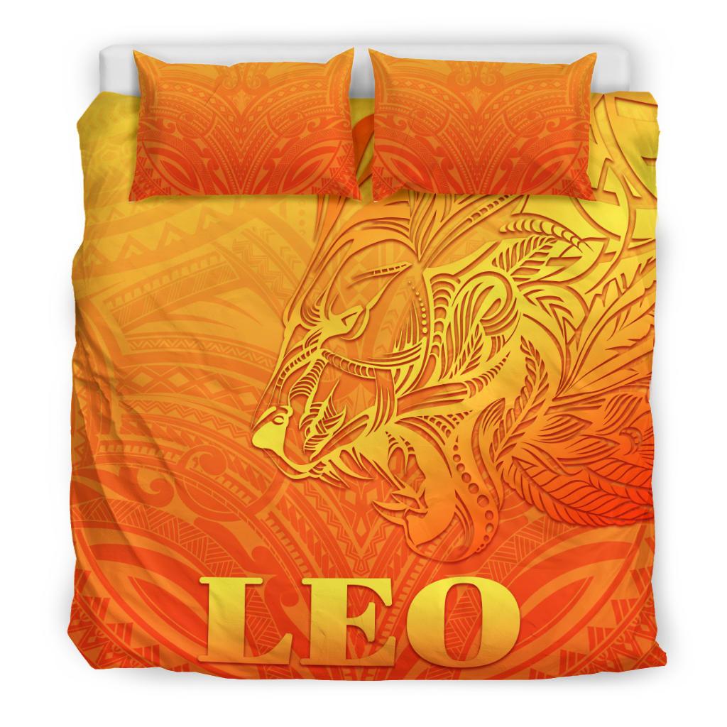 Sun In Leo Zodiac Bedding Set Polynesian Tattoo Simple - Orange - Vibe Hoodie Shop