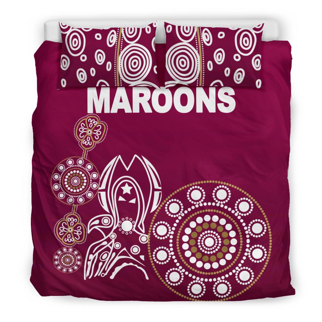 Queensland Bedding Set Maroons Simple Indigenous - Vibe Hoodie Shop