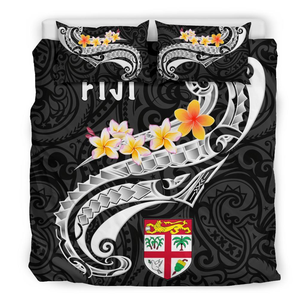 Fiji Bedding Set - Fiji Seal Polynesian Patterns Plumeria (Black) - Vibe Hoodie Shop