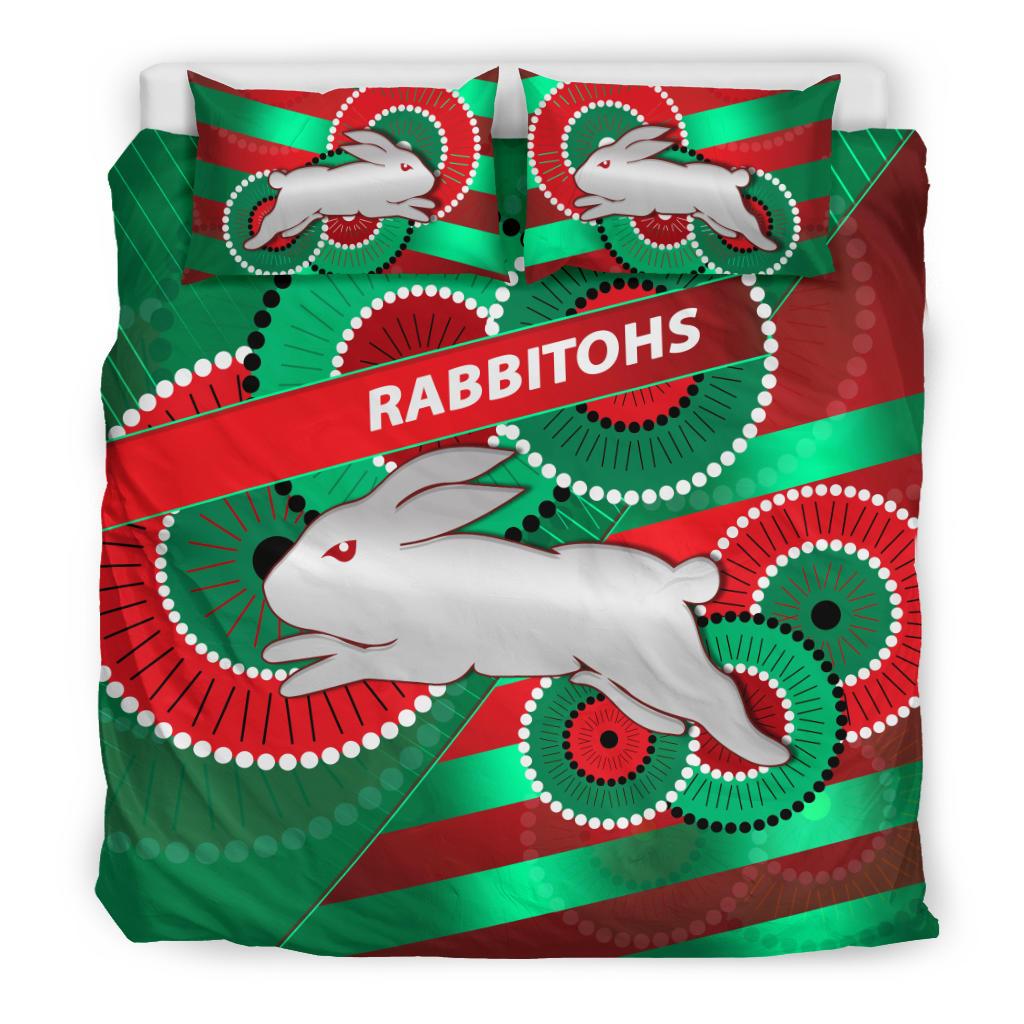 Rabbitohs Bedding Set Indigenous Bravery - Vibe Hoodie Shop