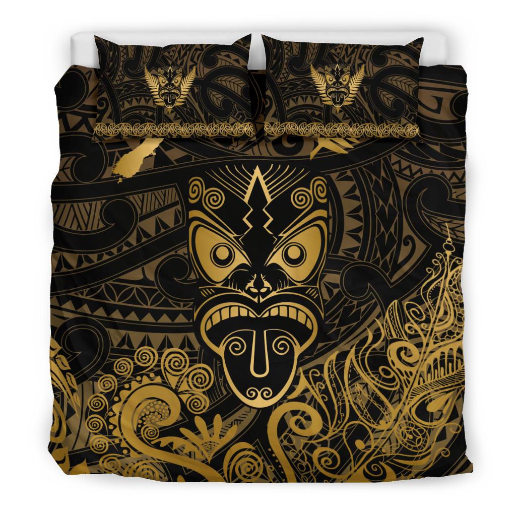 Maori Aotearoa Rugby Haka Bedding Set New Zealand Silver Fern - Gold - Vibe Hoodie Shop