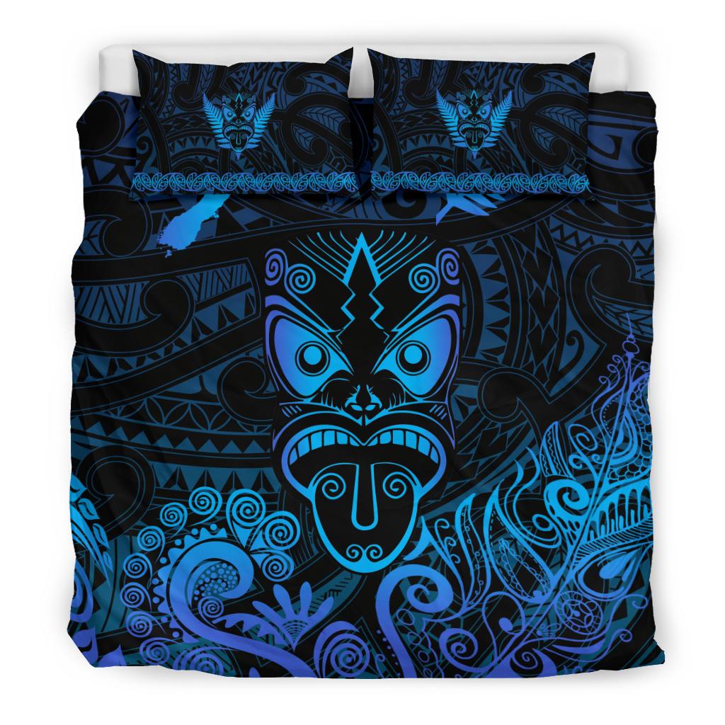 Maori Aotearoa Rugby Haka Bedding Set New Zealand Silver Fern - Blue - Vibe Hoodie Shop