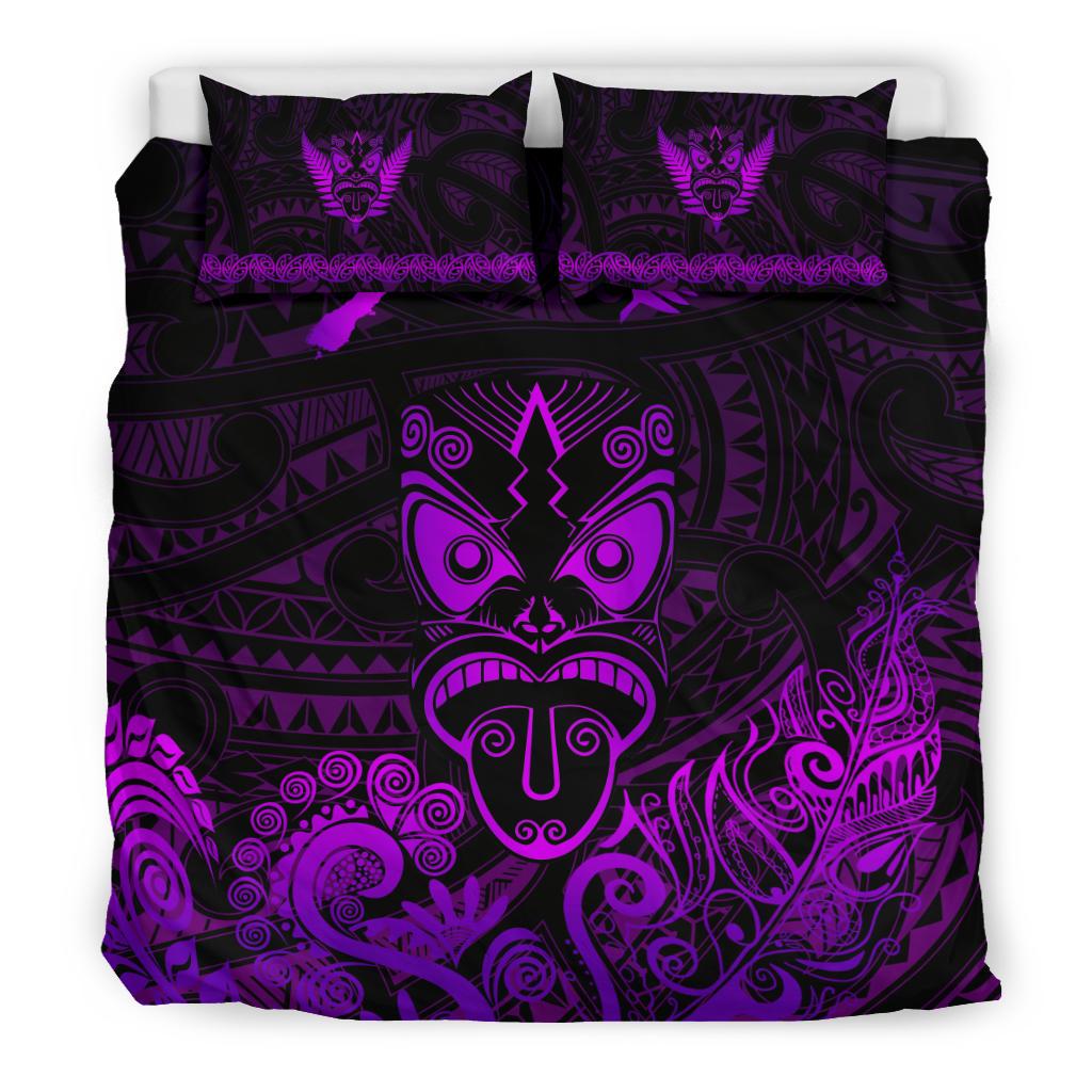 Maori Aotearoa Rugby Haka Bedding Set New Zealand Silver Fern - Purple - Vibe Hoodie Shop