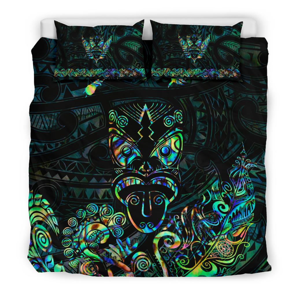 Maori Aotearoa Rugby Haka Bedding Set New Zealand Silver Fern - Paua Shell - Vibe Hoodie Shop