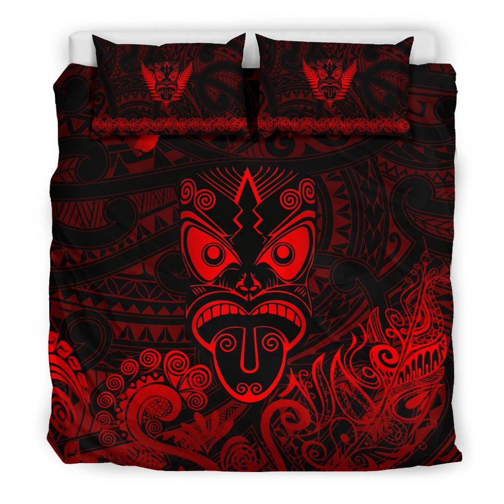 Maori Aotearoa Rugby Haka Bedding Set New Zealand Silver Fern - Red - Vibe Hoodie Shop