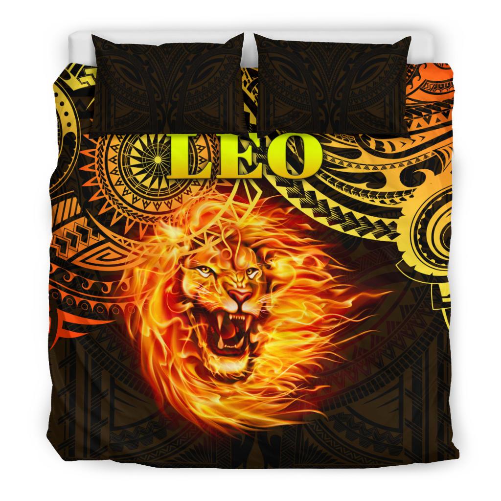 Sun In Leo Zodiac Bedding Set Polynesian Tattoo Unique Vibes - Vibe Hoodie Shop