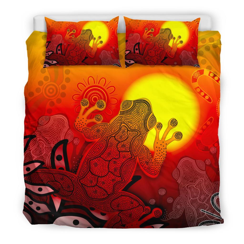 Aboriginal Bedding Set - Indigenous Frog (Red) - Vibe Hoodie Shop