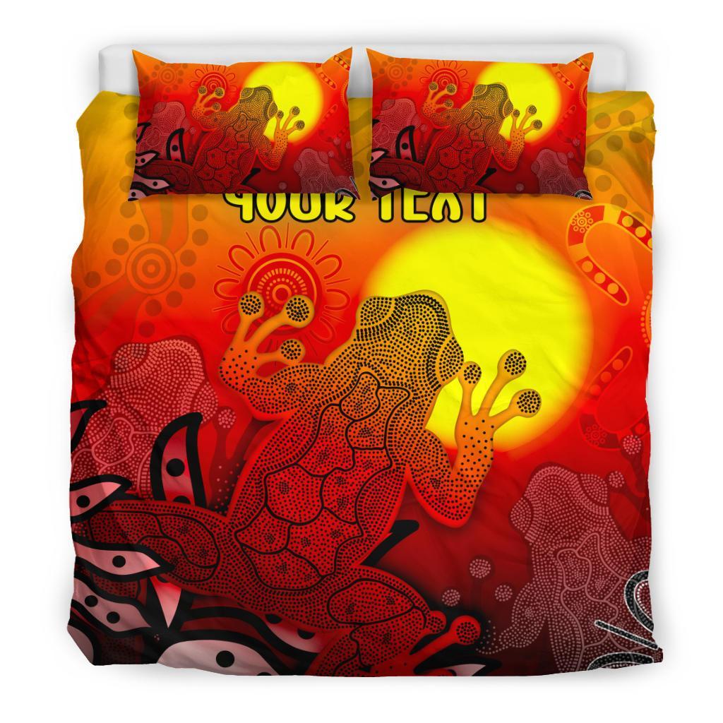 Custom Aboriginal Bedding Set - Indigenous Frog (Red) - Vibe Hoodie Shop