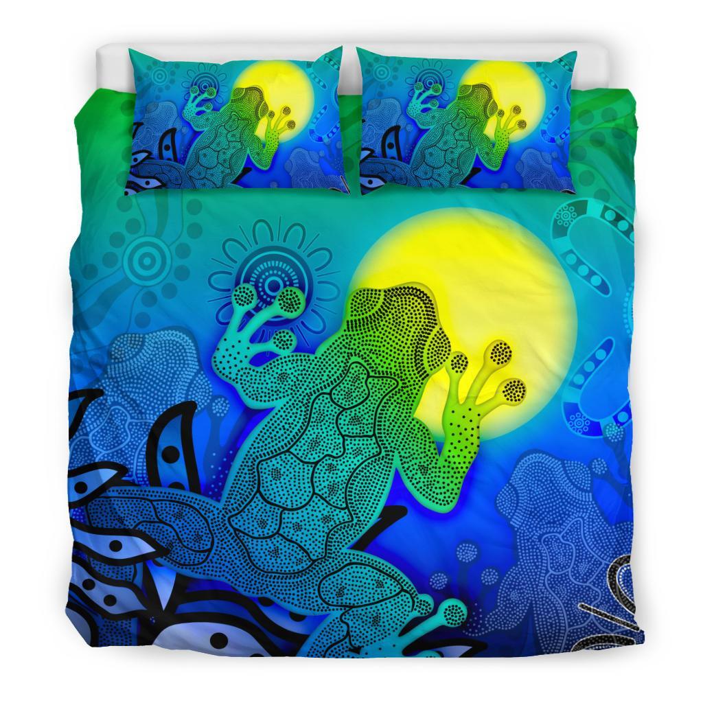 Aboriginal Bedding Set - Indigenous Frog (Blue) - Vibe Hoodie Shop