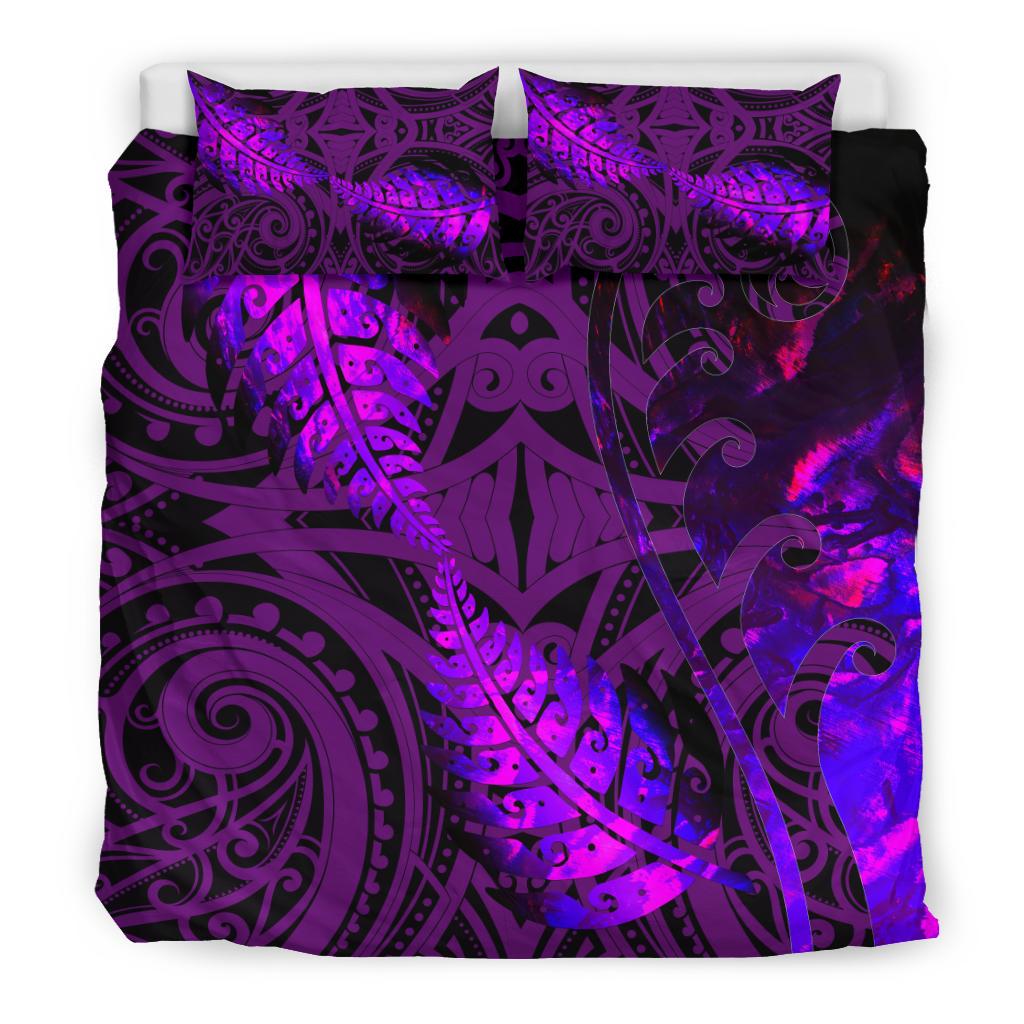 Aotearoa Maori Bedding Set Silver Fern Koru Vibes Purple - Vibe Hoodie Shop