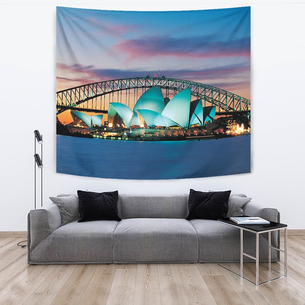 Tapestry - Sydney Opera Tapestries Sunset Landscape - Vibe Hoodie Shop