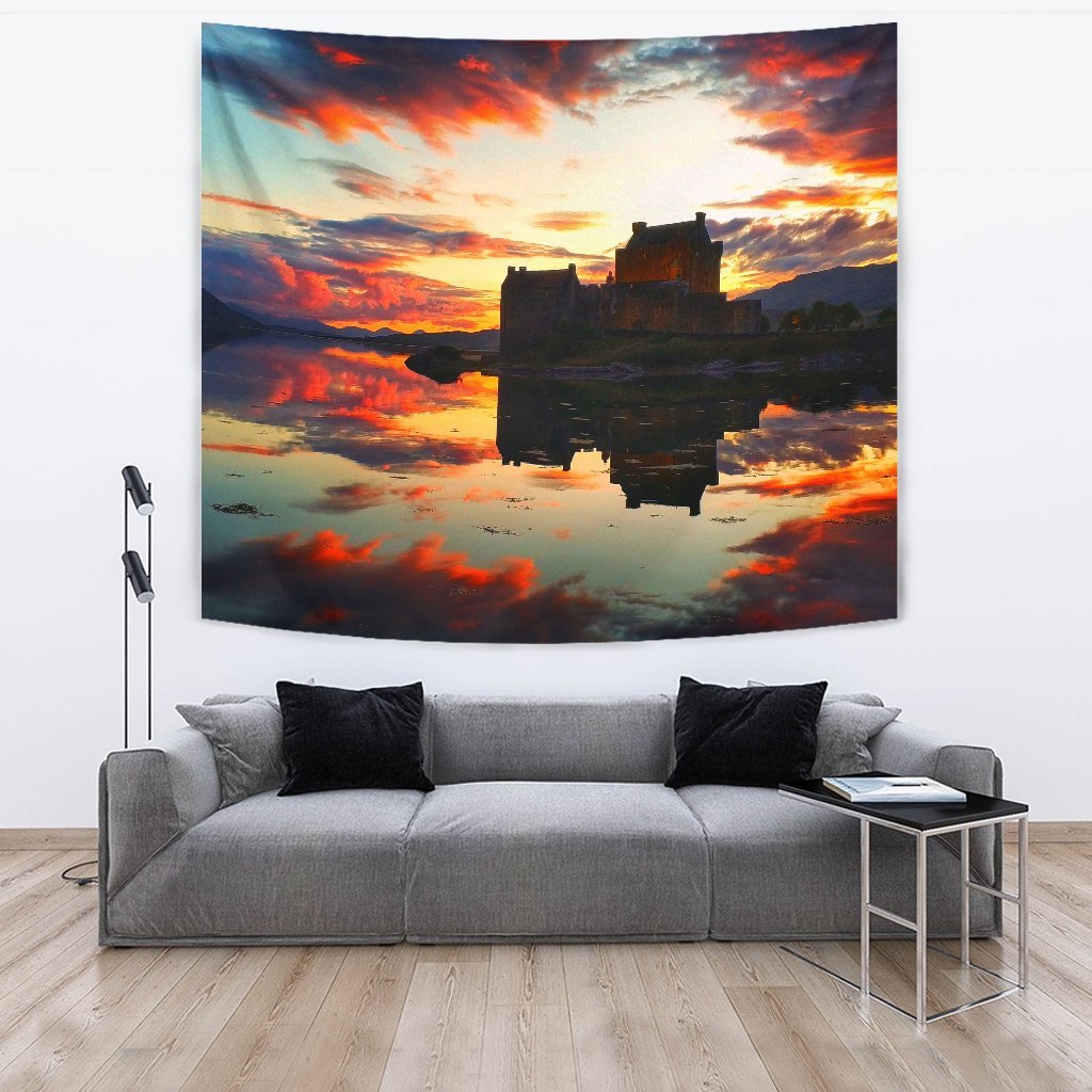 Scotland - Eilean Castle At Sunset Tapestry - Vibe Hoodie Shop