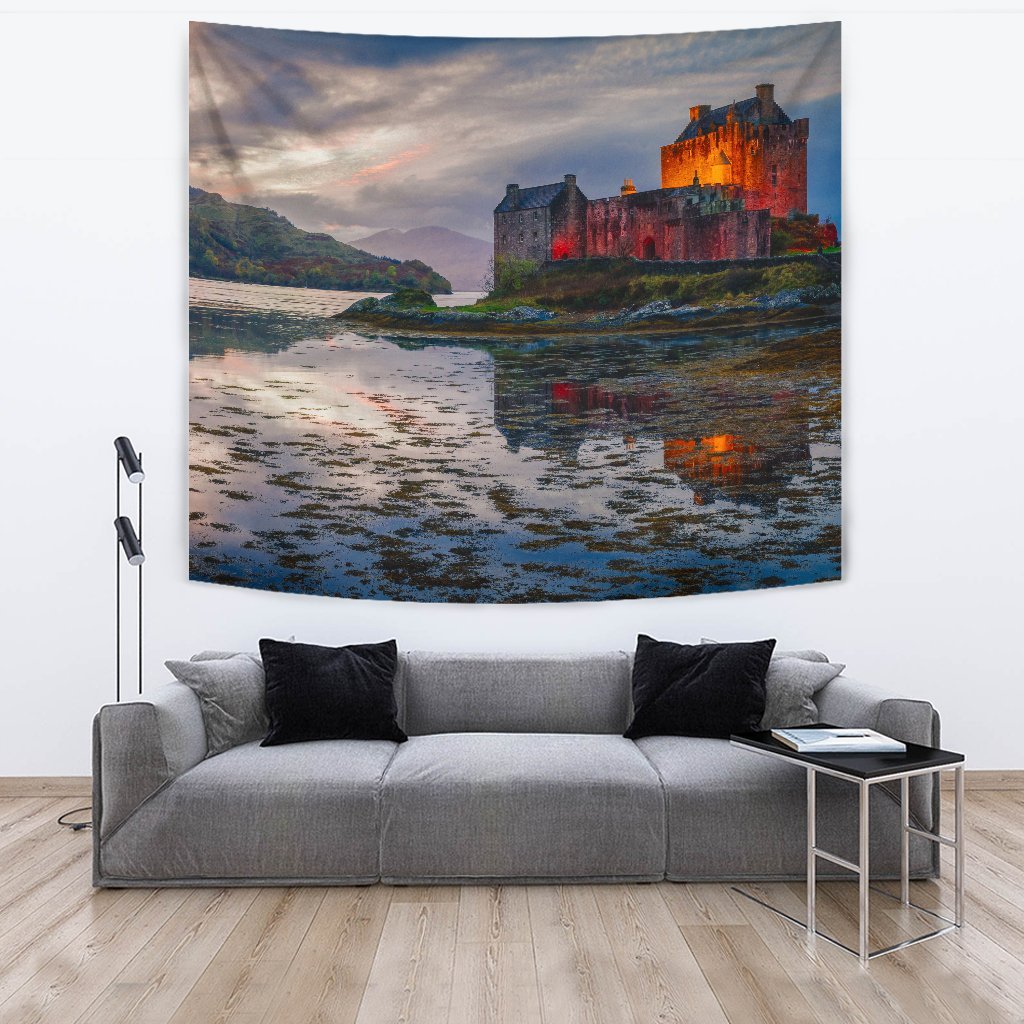 Scotland Sunset Sky Eilean Donan Castle Tapestry - Vibe Hoodie Shop